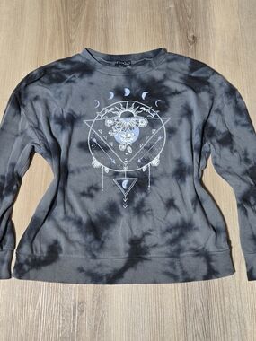 Fifth Sun Black Tie-Dye Celestial Graphic Pullover Sweatshirt